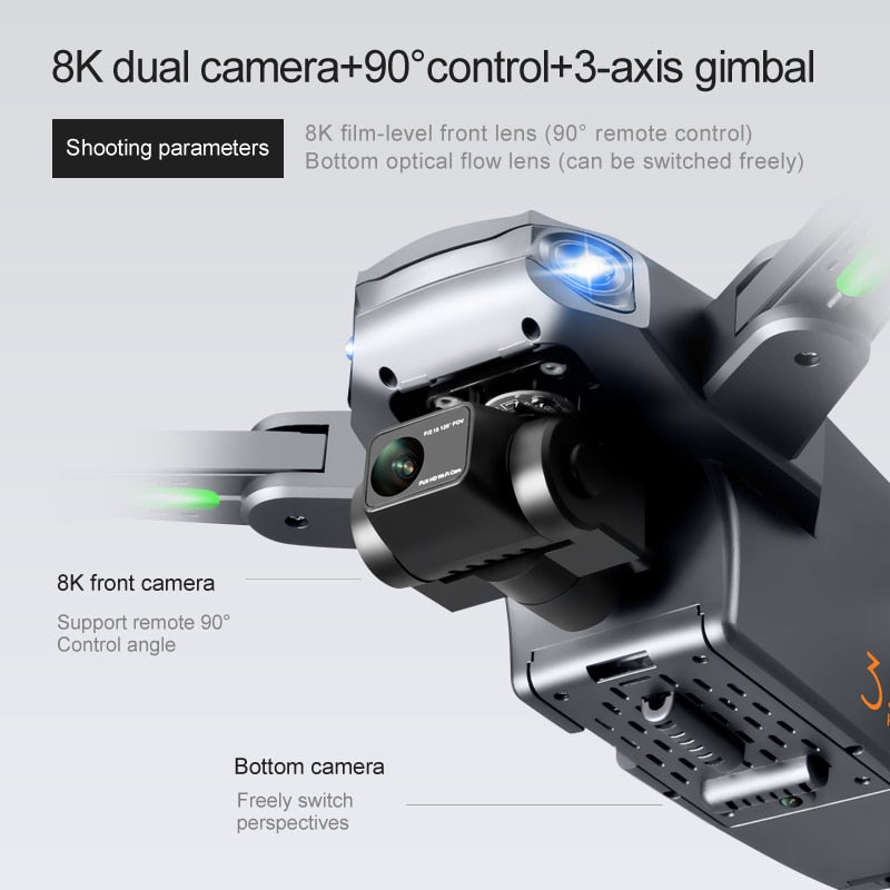 GPS 5G 8K Camera HD Obstacle Avoidance 3-Axis Gimbal, Distance 3KM