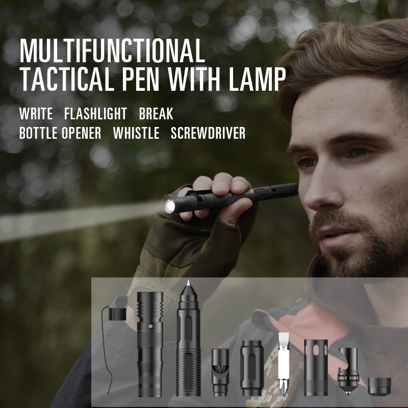 Tactical Self Defense Multitool Survival Pen / Aluminum, Screwdriver, Flashlight, whistle, and more