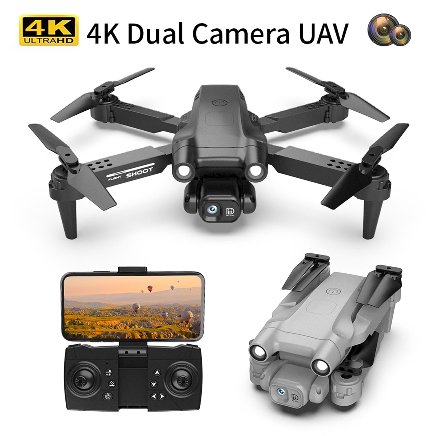 4K FPV Drone 1080P Wide Angle HD Camera Dual Lens 3D Flip 4 Channels