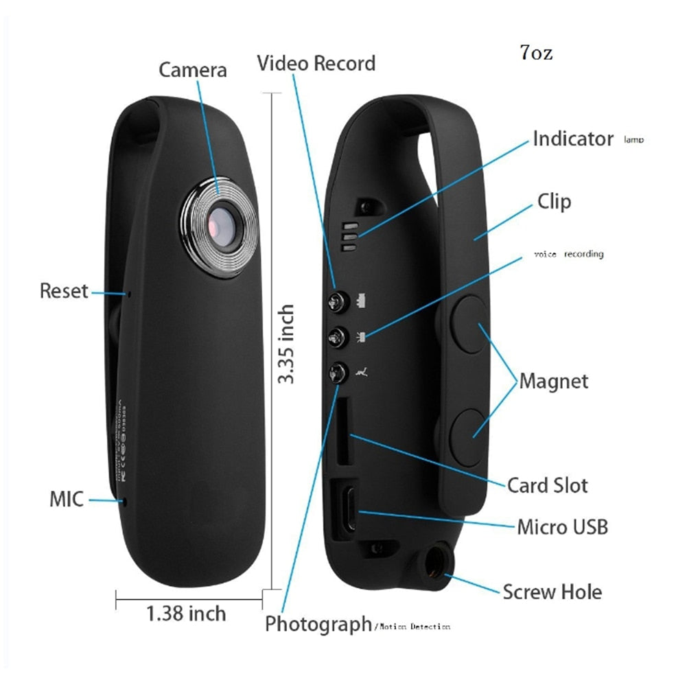 HD Micro Cam Pocket Video Recorder, Motion Detection, for Outdoor Sport Interview Class Meeting 560mAh 16:9